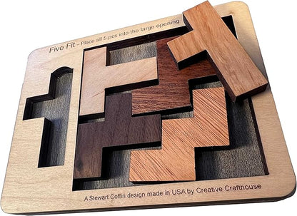 Puzzles for Adults - Level 10 out of 10 Difficulty | Five Fit Small From Creative Crafthouse - Very Hard Wooden Brain Teaser Puzzle
