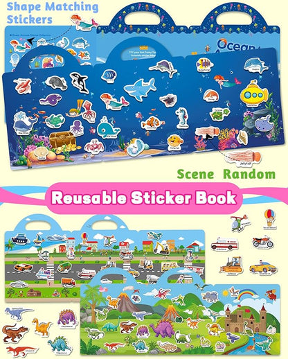 Reusable Sticker Book for Toddlers 2-4 Years, Stickers for Kids, Toddler Sticker Book Ages 1-3, Toddler Craft Activities, Toddlers Travel Toys Ages 2+ Boy Girl Birthday Gifts