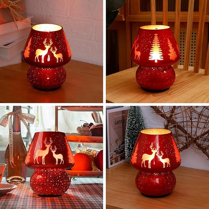 Christmas Battery Operated Mushroom Lamp - Vintage Small Table Lamp with Timer, Cordless Bedside Nightstand Lamp, Glass Battery Powered Lamp for Bedroom Kitchen Living Room Decor Aesthetic