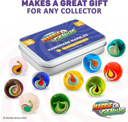 Marble Genius Collectors Marbles, Teardrop, 16mm (⅝ Inch), 10 Handmade Glass Marbles, Gifts for Marble Lovers, Gifts for Kids Ages 3+