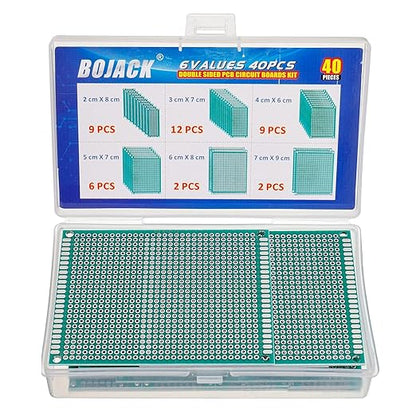 BOJACK 6 Vaules 40 Pcs Double Sided PCB Board Prototype Kit for DIY Soldering with 6 Sizes Compatible with Arduino Kit