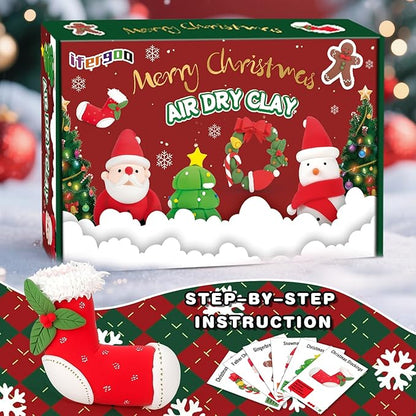 ifergoo Air Dry Clay for Kids - Christmas Modeling Clay Kit, 6 Christmas Molding Designs, Creative Sculpting Activity Kit with Tools & Tutorials, DIY Art Craft Gifts for Girls and Boys