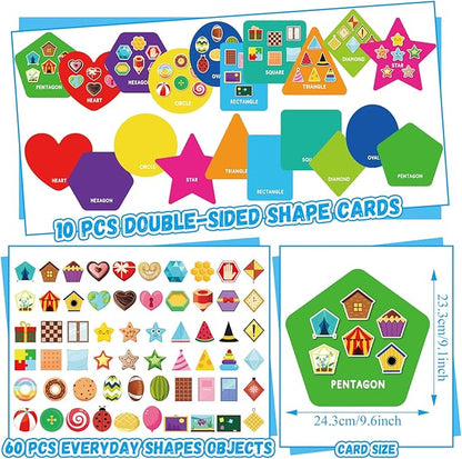 70 Pcs Shape Sorters for Toddlers Shape Puzzle and Matching Games Set with 10 Sorting Mats and 60 Everyday Objects Pieces for Kids Preschool Classroom Child Learning