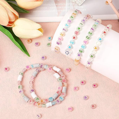 1900pcs Letter Beads, DECYOOL Glow in The Dark Letter Beads, Acrylic Alphabet Beads, with 1 Roll Elastic String for Bracelet Necklace Jewelry Making Supplie