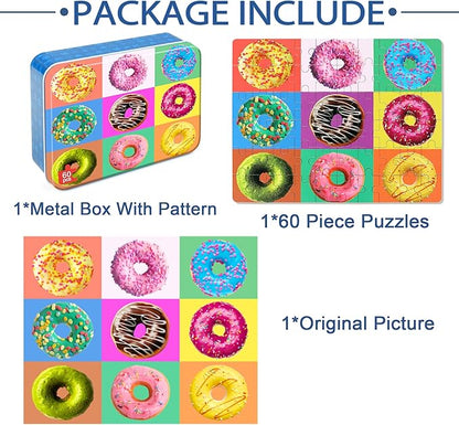 LELEMON Puzzles for Kids Ages 4-6, Donut Puzzle 60 Piece Puzzles for Kids in a Metal Box, Educational Kids Puzzles Jigsaw Puzzles Childrens Puzzle Games Puzzle Toys for Girls and Boys