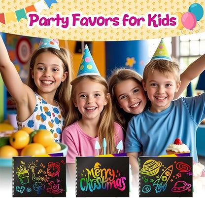 Decojoy Party Favors for Kids 4-8, Scratch Art Birthday Return Gifts, Bulk Rainbow Scratch Paper Notebook 24 Sets Supplies, Cool Craft Kit Goodie Bags Stuffers for Girls Boys School Classroom
