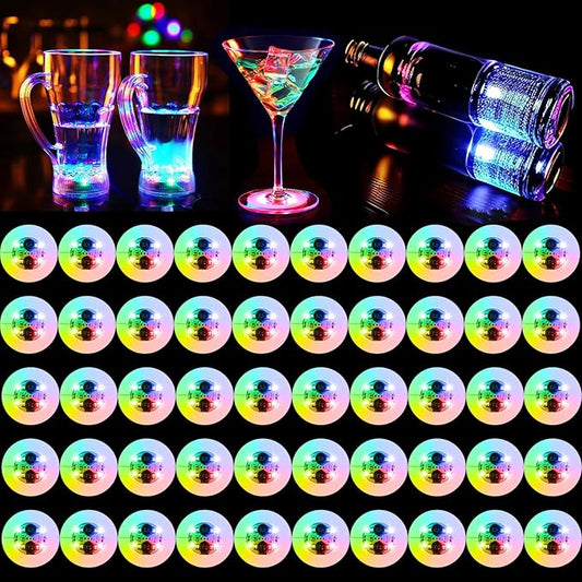 50 Pcs Light Up Coasters for Drinks, Colorful LED Coasters Sticker Lights, LED Bottle Lights for Liquor Bottles,Home Bar,Club,Party,Wedding Decor