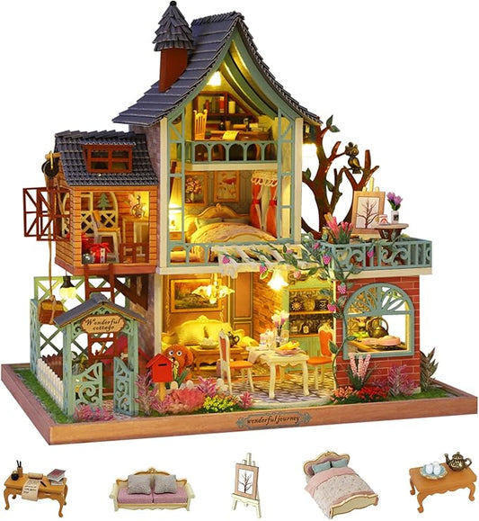 Flever DIY Miniature House Kit, Tiny Home Kit with LED Light, Mini House Build Craft Kits for Adults and Teens, Home Decor Creative Gift for Family/Friends (Secret Jungle)