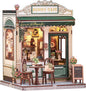 Cutefun Book Nook Kit - DIY Miniature Coffee Shop Dollhouse Kit for Adults and Teens, 3D Wooden Cafe Puzzle Mini House Building Kit with LED Bookshelf Insert Decor Creative Gifts (Sunny Cafe)