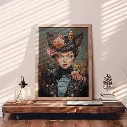 Flowers Girl 1000 Piece Jigsaw Puzzle Vintage Woman Educational Toys for Adults Gifts Beauty Women and Cat 1000 Piece Jigsaw Puzzle for Adults Challenging Puzzle Perfect for Game Nights