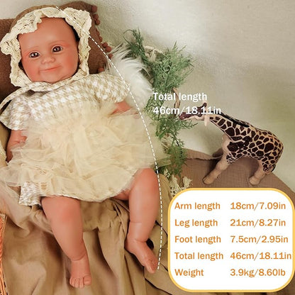 Reborn Baby Dolls Silicone Full Body 18.1in Weighted Real Life Open-Eyes Girl Dolls Lifelike Newborn Baby Soft Body Flexible Limbs Not Vinyl