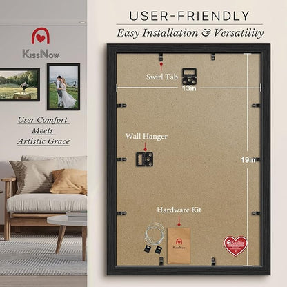13x19 Picture Frame 2 Pack, Black Solid Wood, Wall Gallery Poster Frame