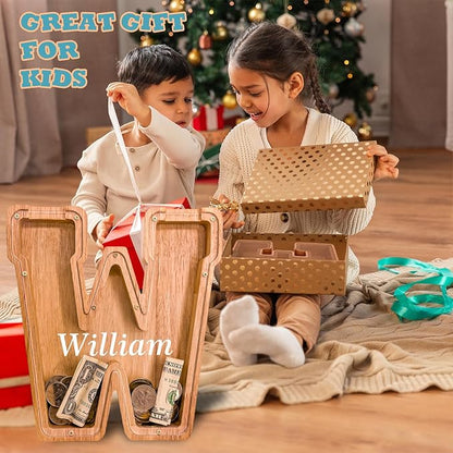 Wooden Letter Piggy Bank for Kids Larger Letter Piggy Bank for Boys and Girls Personalized Piggy Bank Initial Coin Bank Wood Kids Money Bank for Birthday and Festival