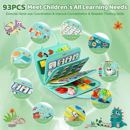 Toddler Busy Board for 1 Year Old, Montessori Toy Busy Book for Toddlers 1-3 with Fishing Game Motor Skills, Educational Learning Toy Car Airplane Activities Kid Travel Essential 2-4 Yr Birthday Gift