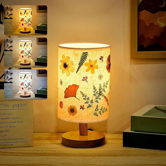 Hortsun Pressed Floral Lamp Bedside Vintage Flower Desk Lamp for Bedroom Living Room, Dorm, Home, Office Decor(1 Pcs,Modern Style)