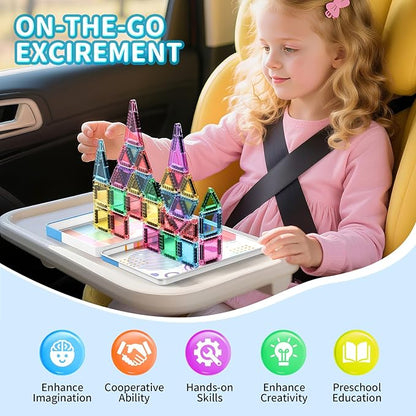 40PCS Mini Magnetic Tiles Travel Set, Portable STEM Building Blocks for Kids with Metal Storage Box, Montessori Sensory Toys for Classroom & Travel, Ideal Gift for Boys & Girls
