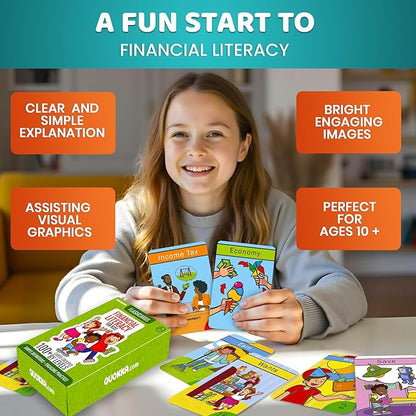 QUOKKA Financial Literacy Flash Cards for Teens – 110 Cards Teaching Kis About Money Management, Budgeting, Savings – Easy Money Games for Kids Ages 12+ – Fun Financial Literacy Games and Learning