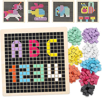 Coogam Wooden Mosaic Puzzle, 370PCS Shape Pattern Blocks with 8 Colors, Pixel Board Game Montessori STEM Toys Gift for Kids Toddlers Boys Girls Ages 4 5 6 7 Years Old