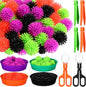 Leitee 71 Pcs Sensory Bin Filler Include 60 Hedge Balls 4 Tweezers 2 Scissors Clips 5 Cups Fine Motor Skills Toys Set for Boys Girls Early Education and Counting Sorting Training(Black,Halloween)