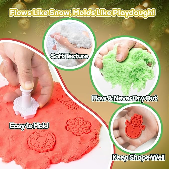 Christmas Sensory Bin Toys for Toddler Kids Age 3-8, Sand Art Play Kits with Xmas Figurine Ornaments, Preschool Learning Sandbox Toys for Winter Activities, Stocking Stuffers Gifts for Boys Girls