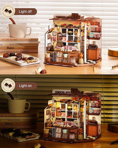 Rolife DIY Miniature House Kit Henry's Chocolate Shop 1:18 Scale Dollhouse Diorama, Tiny House Building Kit Crafts for Adults Home Decor Gift for Adults Him Her