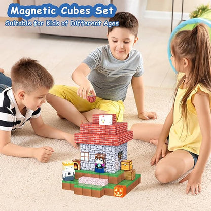 200PCS Magnetic Building Blocks for Kids, Magnet Cubes STEM Educational Magnet Stacking Toys for Age 3-5 4-8 8-12, Sensory Play Montessori Toys for Boys and Girls, Creative Construction Forest