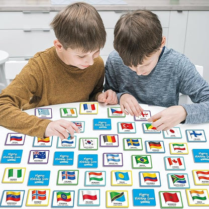 gisgfim 50 Pairs Memory Matching Game Flags of The World Concentration Memory Card for Kids and Adults Learning Educational A Fun & Fast Countries of The World Matching Games