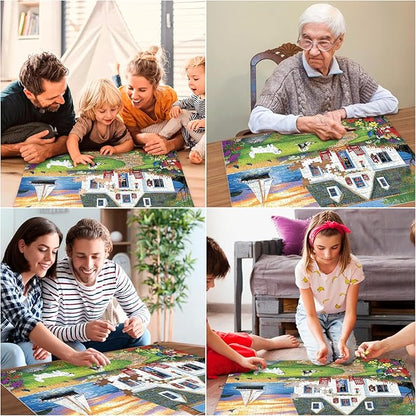 Puzzles for Adults 500 Pieces, Dog Birds Hourse Puzzle, Seaside Jigsaw Puzzles 500 Piece for Adults Kids Seniors, Recycled Cardboard Puzzle for Game Night Family Friends, 20.5x15 in