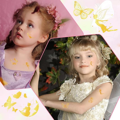 Landhoow 240 Pcs Fairy Foil Tattoos Temporary for Kids Glitter Face Tattoos Cool Body Sticker Costume Accessory for Adults Boys Girls Party Favor