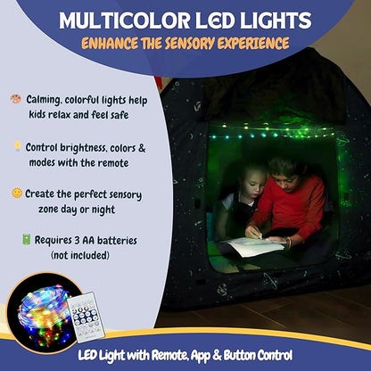 L’ARCHE Sensory Tent for Kids with LED Lights & Remote Blackout Pop-Up Calm Down for Autism, ADHD & SPD Indoor Sensory Room & Play Tent Foldable & Portable (Space Theme, Regular 35.4 in)