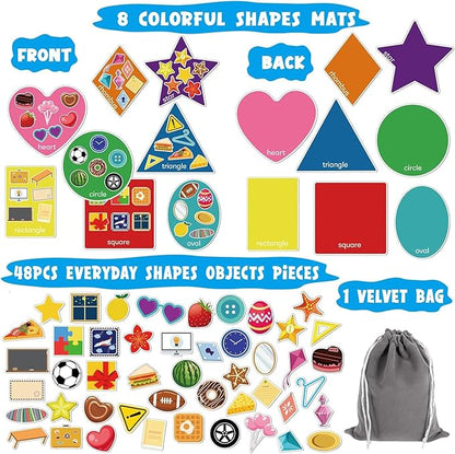 BelleAngle Shape Sorters for Toddlers, Shape Puzzle and Matching Games Set for Kids Learning Sorting Toys with 8 Sorting Mats and 48 Everyday Objects for Preschool Classroom Must Haves Decor