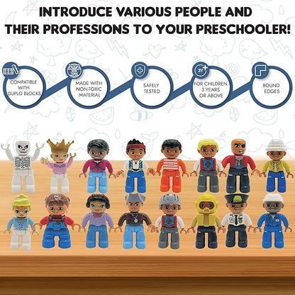 People Figures for Kids - Preschool Toys Building Blocks People Set for Kids - Compatible with Major Brands Building Blocks for Toddlers 1-6 - STEM Building Toys - (16 Toy Figures People)
