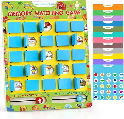 Matching Memory Game for Kids Ages 4-8, Flip to Win Wooden Board Games Travel Toys for 3 4 5 6 7 8 Years Old Boys Girls, Road Trip Essentials, Airplane, Car Activity Halloween