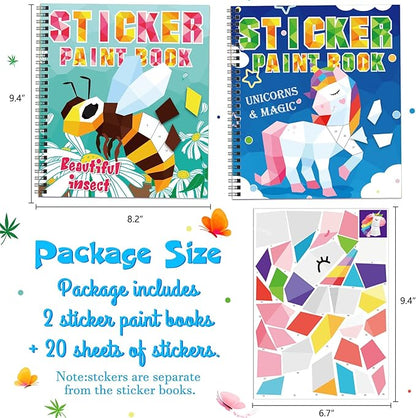 TBEEJ 2PCS Crafts for Kids Ages 4-8 Sticker Paint Books Includes Unicorn Queen Insect Witch Monster and More Designs Gift Party Create 20 Pictures（Sticker Sheets are Separate）