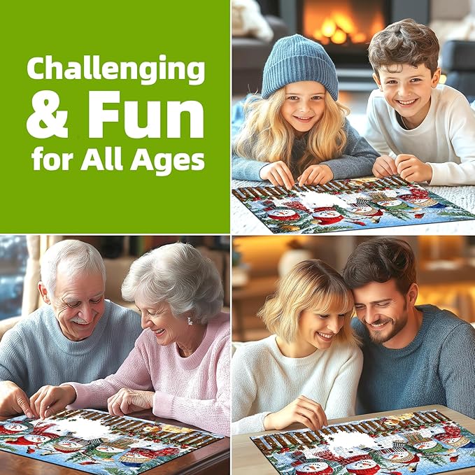 Christmas Jigsaw Puzzles 500 Pieces for Adults - 23x15 Inches Winter Holiday Puzzle with Unique Shaped Pieces, Fun & Challenging Snowman Art for Christmas Vacation