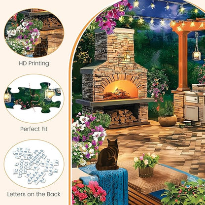 500 Piece Puzzles for Adults, Cozy Flowers Garden Patio with Fireplace Jigsaw Puzzle, Fun and Challenging Puzzle for Family Time, Relaxing Gift for Adults, Kids, Seniors, 20.5 x 15 in