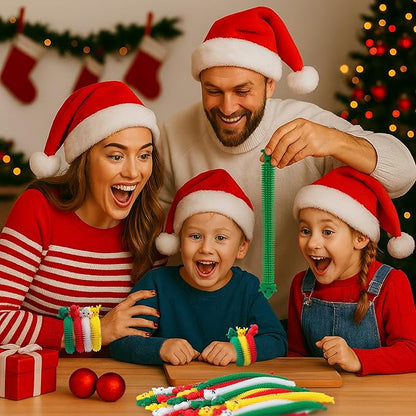 32 Pcs Christmas Stretchy Strings Fidget Toys, Colorful Stretchy Fidgets Sensory Toys, Stress Relief Stretch Sensory Bracelet String with Xmas Tree Santa Claus Snowman Elk for Party Favors (Convex)