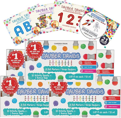 40 Dauber Dawgs Washable Dot Markers for Toddlers - Bingo Markers for Dot Art w/ PDF Activity Books, Dot Paints Washable for Kids, Bingo Dabbers Dotters & Dobbers, Holiday Gifts Daubers, Dot Painting