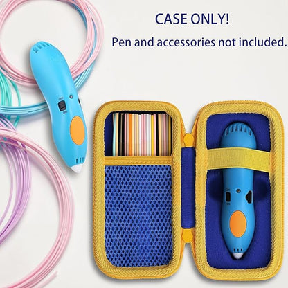 co2CREA Hard Case for 3Doodler Start+ Essentials (2024) 3D Pen Set - Storage Organizer with Custom Slots for Art Activity Set, Printing Filament Refill and USB Charger, Blue Case + Yellow Zipper