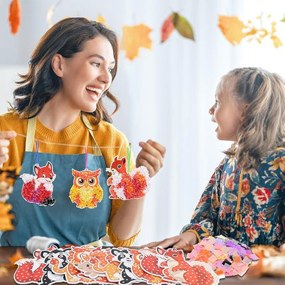 Fennoral 12 Pack Fall Craft Kit for Kids Make You Own Fall Animals Poke in Art Kit Fall Arts and Crafts DIY for Kids Boys Girls Party Supplies Thanksgiving Autumn Decoration