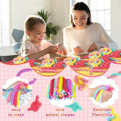 Chivao 300 Pack Bulk Stretchy String Fidget Toys Animal Sensory Toys for Kids and Adults Colorful Fidget Worm Stress Anxiety Relieve Party Favors Goodie Bag Fillers Birthday Gifts (Animal Style)