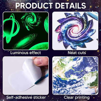 Glow in The Dark Stars and Planets for Ceiling, Robmoda Glow Solar System Wall Stickers, Space Wall Decals for Kids Boys Room (Green)