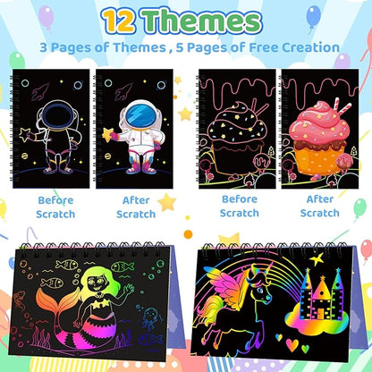 24 Pack Scratch Art Party Favors for Kids - Rainbow Scratch Paper Notebook with Scratch Off Cards Easter Basket Stuffers Birthday Goodie Bags Stuffers with - Return Gifts DIY Classroom Prizes