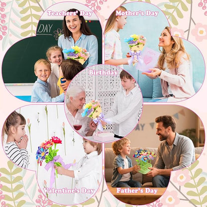 Autotechnx 216PCS Fabric Flower Bouquets Toys, Arts and Crafts for Kids Ages 3-12, DIY Flower Bouquet Kit, Girls & Boys Birthday Gift Ideas, Creative Preschool Learning Educational Toys