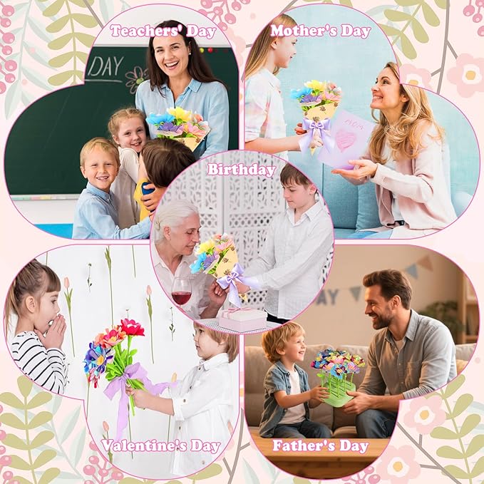Autotechnx 182PCS DIY Fabric Flower Bouquet Refill Kit, Supplies to Create 28 Fabric Flowers, Refill Pack for Arts and Crafts Toy (Embossing Machine Not Included)