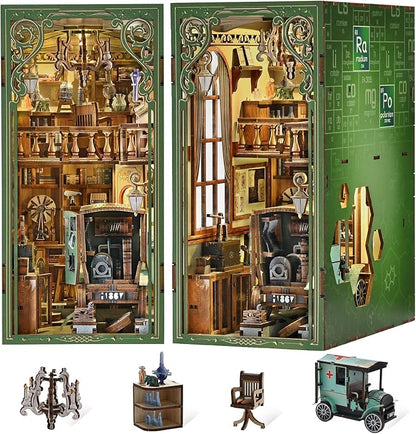 DIY Book Nook Kit, 3D Puzzles for Adults, Miniature Dollhouse Booknook Kit with LED Light, Gifts for Book Lovers (The Radium Lady)