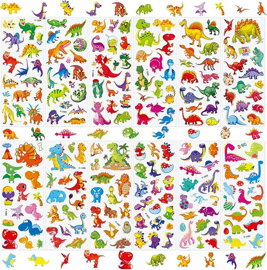 36 Sheets Dinosaur Stickers for Kids - 900+ 3D Puffy Stickers Prehistoric Theme | T-Rex, Stegosaurus, Volcano | Reusable, Waterproof | Crafts, Scrapbooking, Party Favors