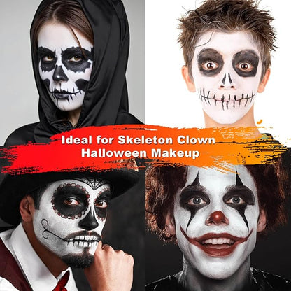 Black and White Face Paint,Halloween Face Painting for Adults and Kids,Oil Based White Body Paint with 2 Brushes for Clown Zombie Vampire Skeleton Cosplay,100g/3.53 oz