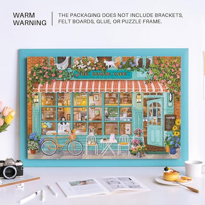 MOMIBOOK Puzzles for Adults 1000 Pieces Jigsaw Puzzles of Corner Coffee Shop, Painting Image Store Puzzle Difficult Challenging Hard Impossible Puzzle Unique Funny Party Christmas Birthday Gifts