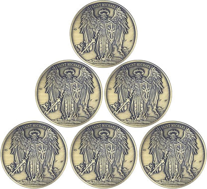 The Archangel Michael Challenge Coin Religious Coin Christian Collectible Psalm 91:10-11 (Pack of 6)